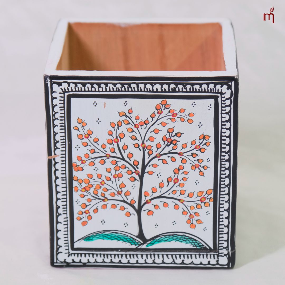 Hand-Painted Tree of Life Wooden Desk Organizer