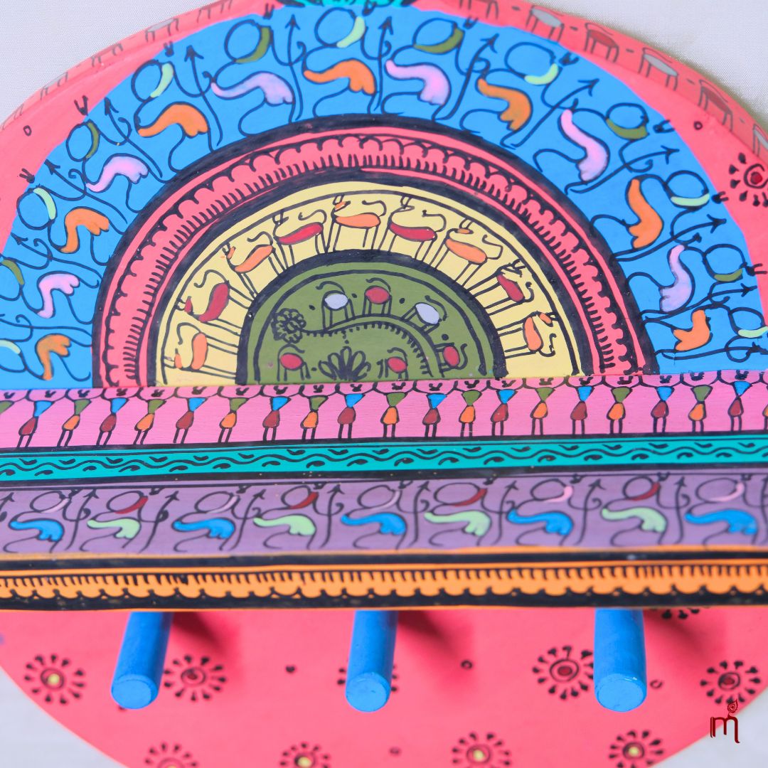 Hand-Painted Wooden Wall Key Holder with Shelf