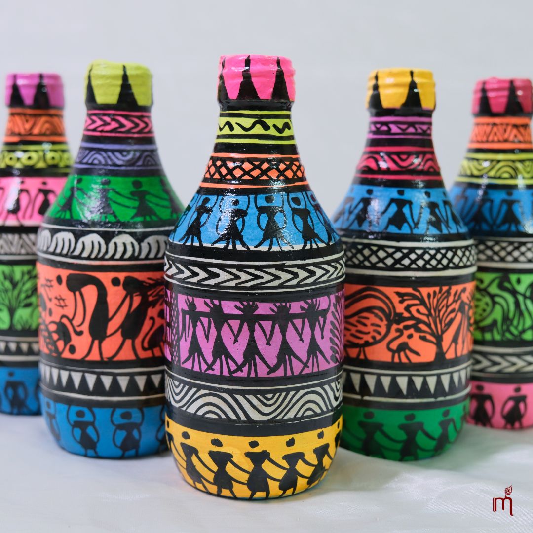 Hand-Painted Tribal Folk Art Decorative Bottles (Mini)