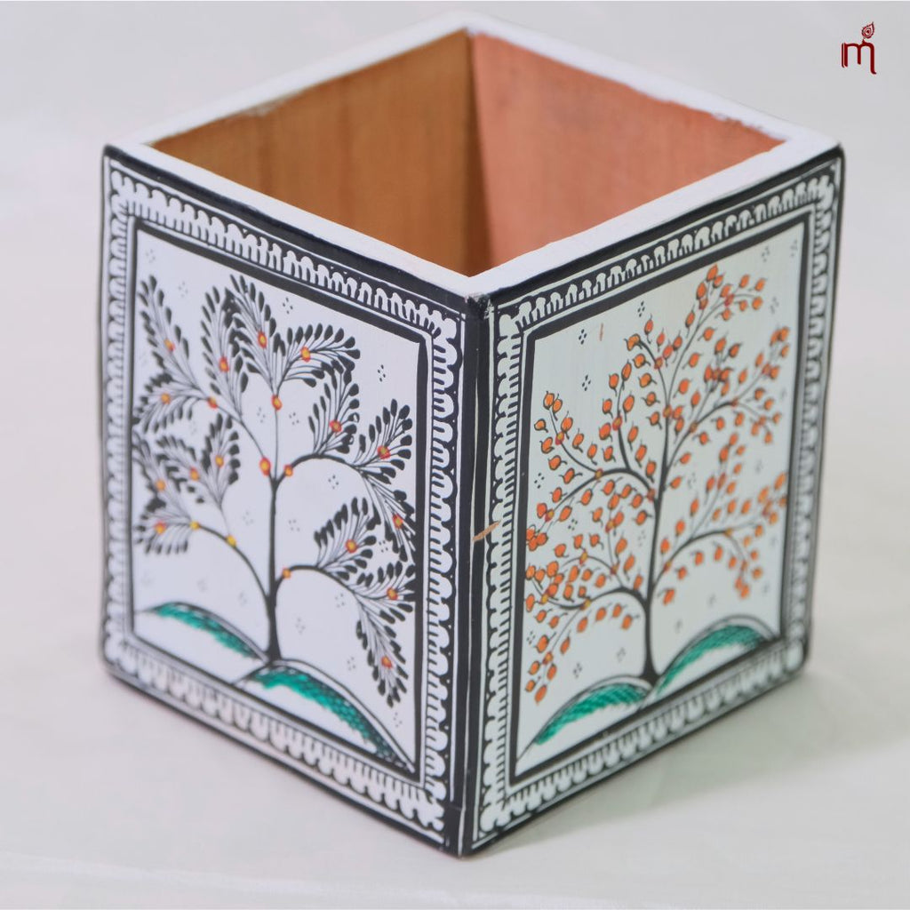 Hand-Painted Tree of Life Wooden Desk Organizer