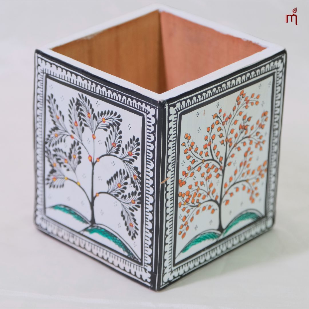 Hand-Painted Tree of Life Wooden Desk Organizer
