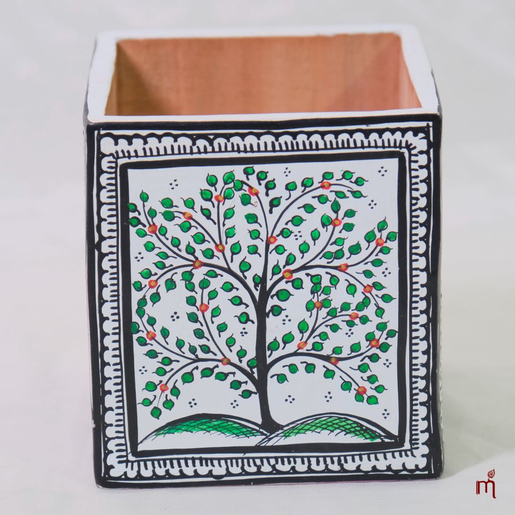Hand-Painted Tree of Life Wooden Desk Organizer