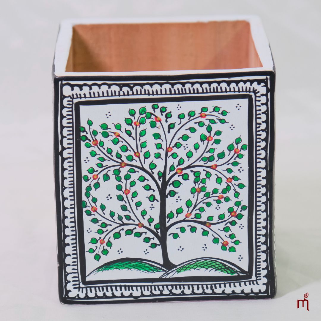 Hand-Painted Tree of Life Wooden Desk Organizer