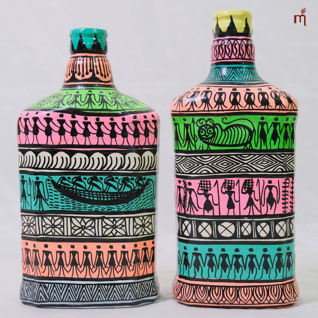 Hand-Painted Saura Tribal Art Decorative Bottles (Large)